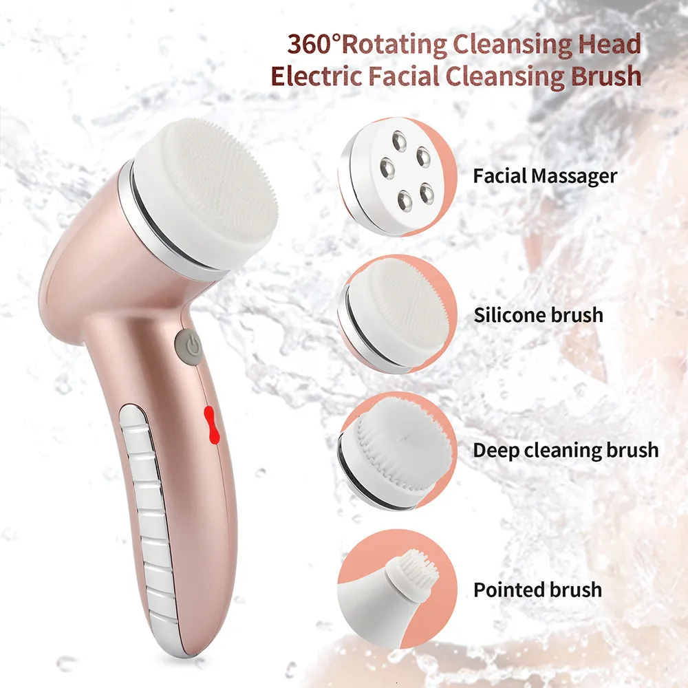Acessórios de ferramentas de limpeza 4 em 1 rolo de massagem elétrico limpador de poros profundos escova de silicone removedor de maquiagem cravo massageador de rolamento spa 230608