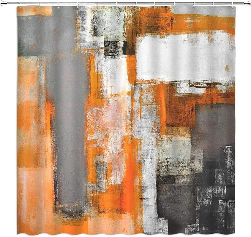 Curtain Ready Made Drapes Orange And Grey Oil Painting Art Livingroom Window Living Room Curtains Treatment