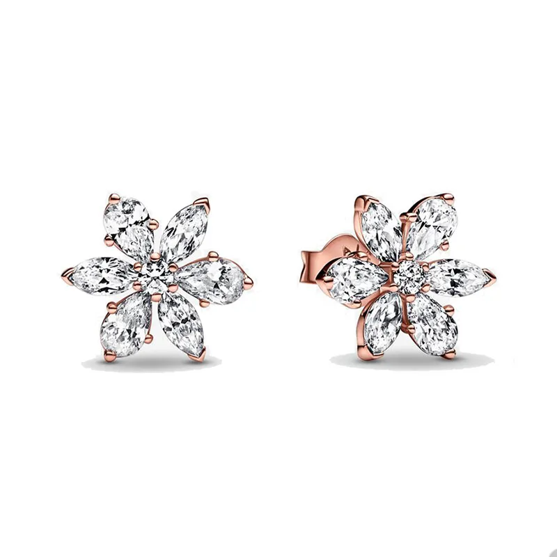 Sparkling Herbarium Cluster Stud Pendientes para Pandora 18K Rose Gold Wedding Party Earring Set diseñador de joyas para mujeres Crystal Diamond earring con caja original