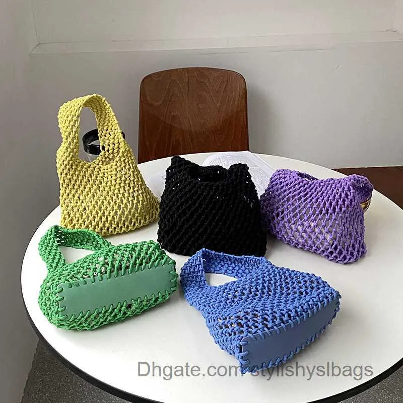 Shoulder Bags Crochet Hand Knit Bag Macaron Cotton Rope Hollow Out Handbag Straw Bag Korea Beach Woven Fishnet Bag