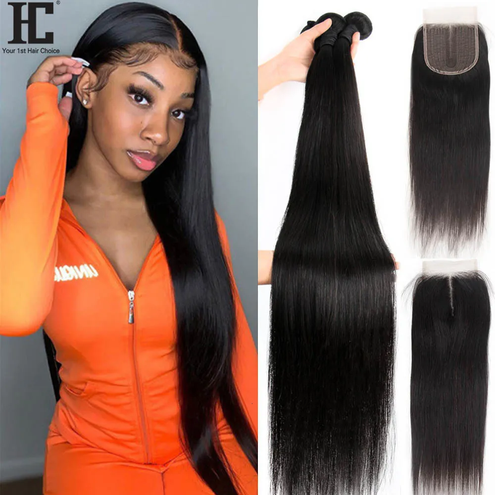 Hair Bulks 40" Straight Weave Bundles With Closure 5x5 Lace Part 3 4 Brazilian 100 Human Extensions 230609