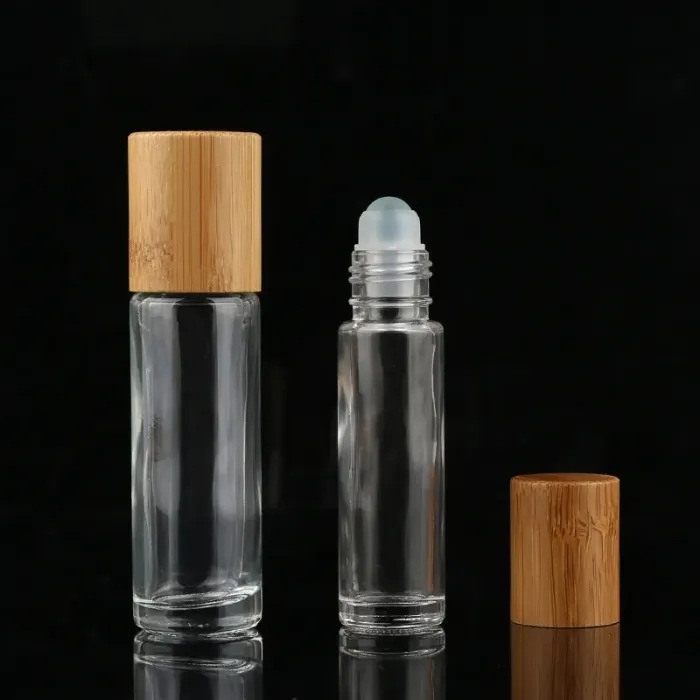 5ml 10ml  Oil Roll-on Bottles Clear Glass Roll On Perfume Bottle with Natural Bamboo Cap Stainless Steel Roller Ball