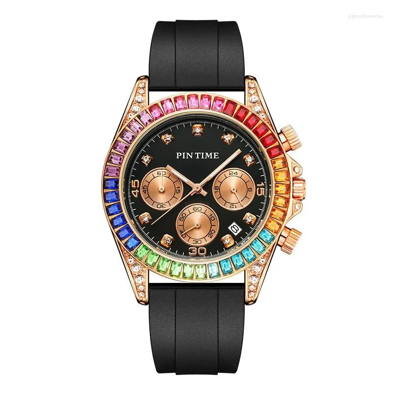 Wristwatches Casual Top Brand Watch For Men Waterproof 30m Colored Diamonds Case Rubber Strap Fashion Sports Quartz Wristwatch Relogio