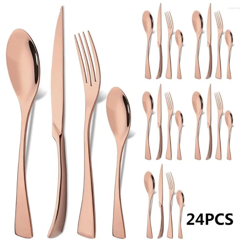 Geschirr-Sets, 24-teilig, Roségold, Besteck-Set, 18/10 Edelstahl, Luxus-Besteck, Gabel, Teelöffel, Steakmesser, Küche