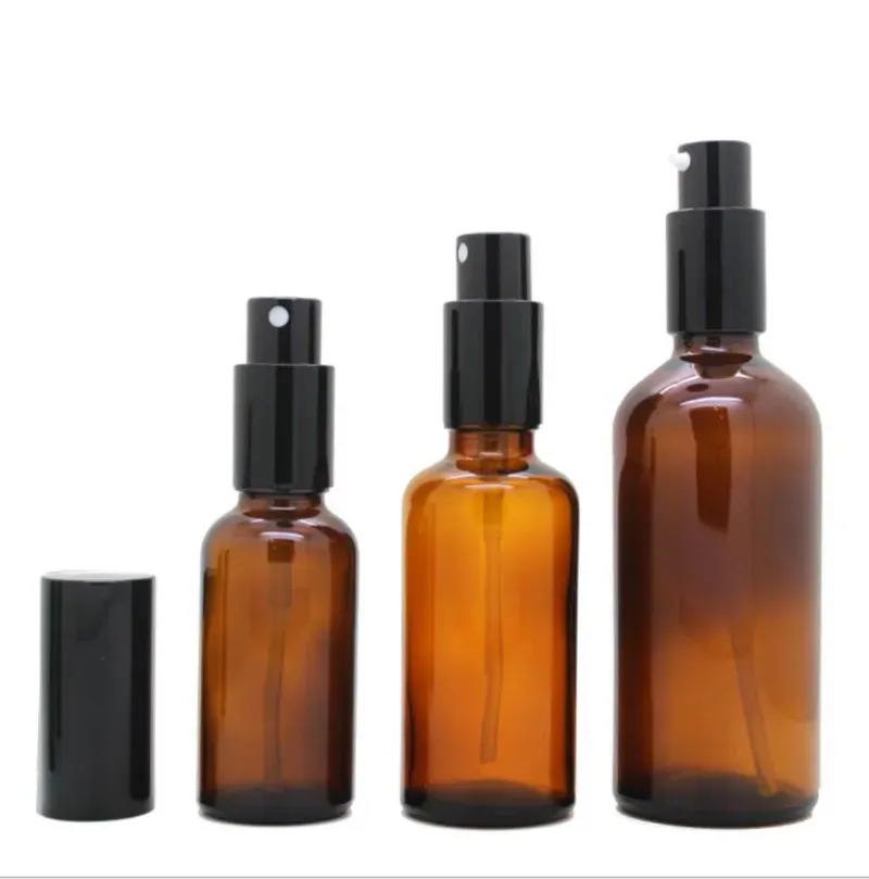 Hurtownia amerykański butelki z perfum Amber Glass 30 ml 50 ml 100 ml pusta atomizer makijażu butelka z czarną czapką