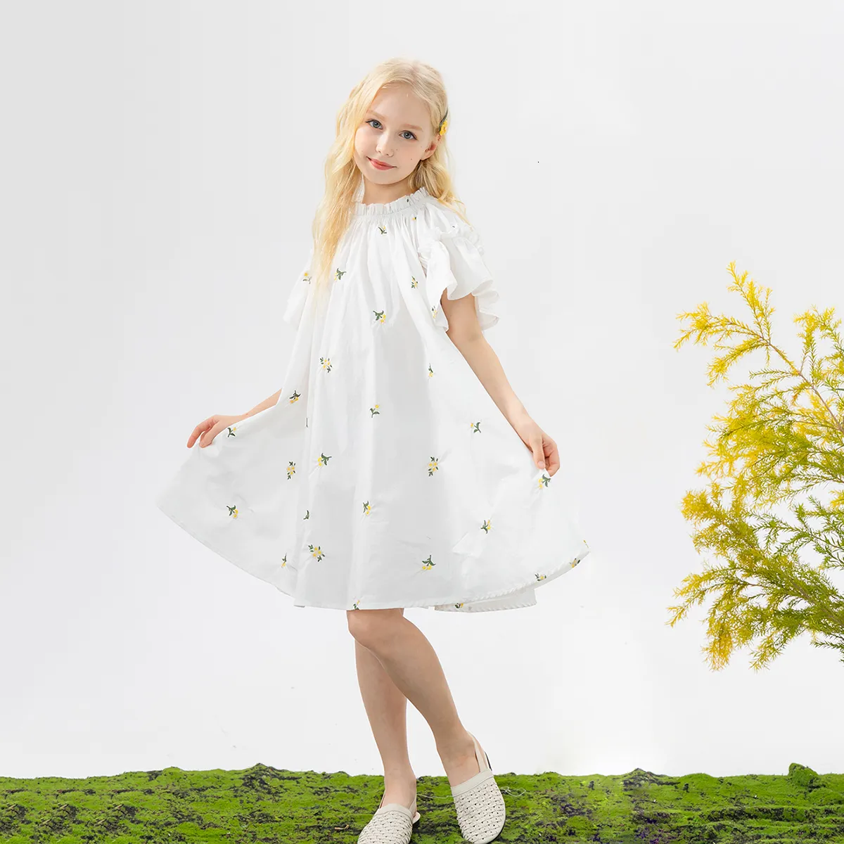 Girls Summer Cotton Dress with Lining Embroidery White Flowers Knee-Length  for Ages 7m-12y from Dhgate Girls Dresses - price 44.97