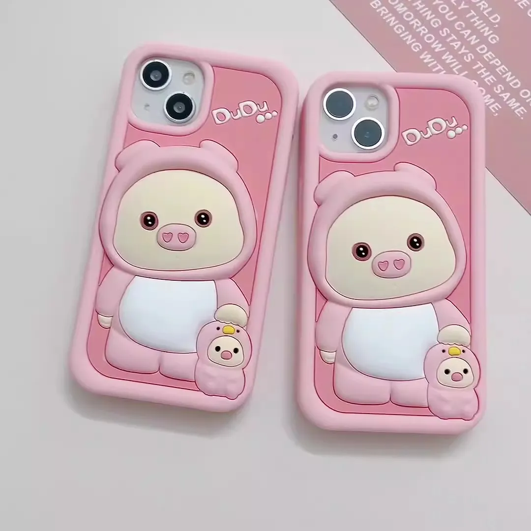 free DHL wholesale 3d Cartoon funny Pig pigs soft Case For iphone 14 Plus 13 12 Pro Max Girl Cute Soft silicone phone back cover