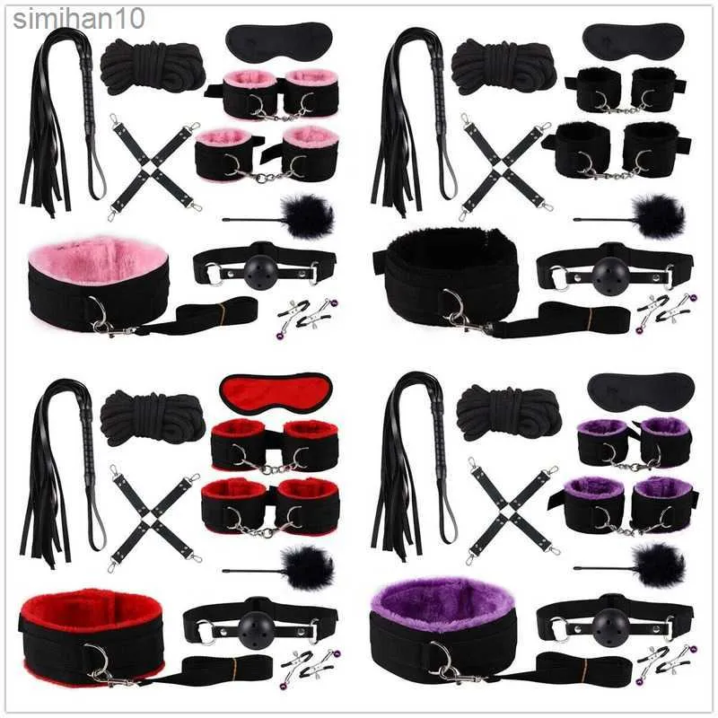 10 Pz BDSM Sesso Adulto Peluche Mani Cinghia Frusta Corda Letto Sexy Restrizioni Fasciatura Coppie Kit di Giocattoli Sessuali Hot L230518