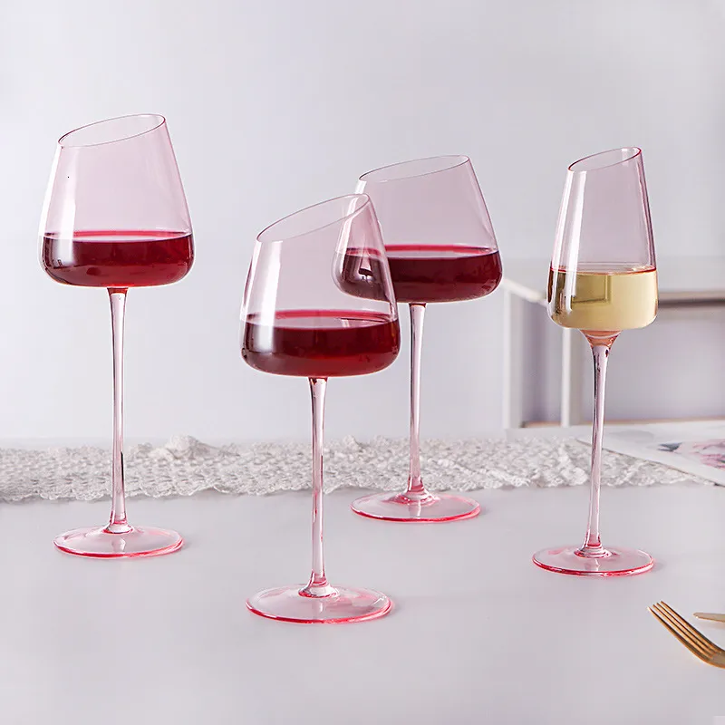 Wijnglazen 4 2 1Pcs Unieke handgeblazen kristallen glazen beker Europese roze gesteelde sprankelende champagnebeker voor bruiloftsfeestgeschenken 230608
