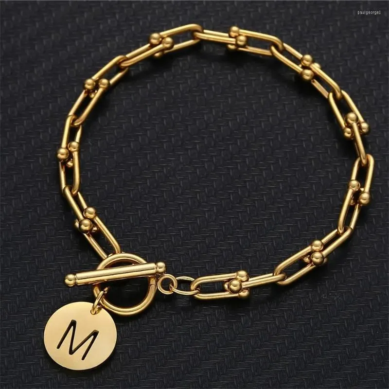 Braccialetti con ciondoli Bracciale con lettera iniziale a catena fatta a mano in acciaio inossidabile per donna Ciondolo alfabeto colore oro/argento 26