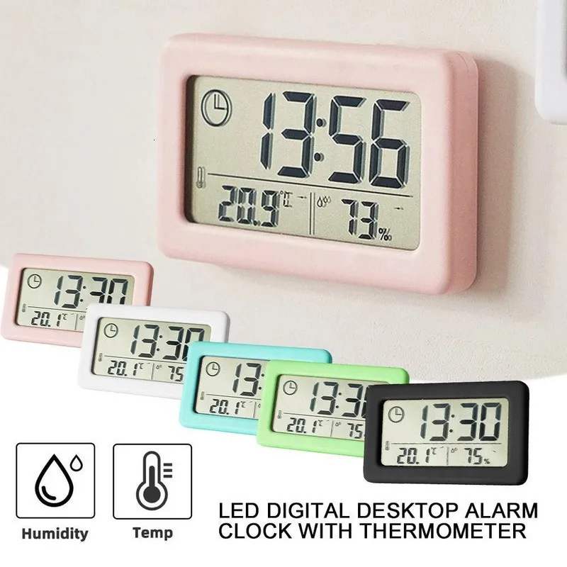 Desk Table Clocks Digital LCD Mute Desktop Clock Simple Temperature Sensor Mini Home Hygrometer Gauge Bedroom Indoor LED Electronic Alarm 230608