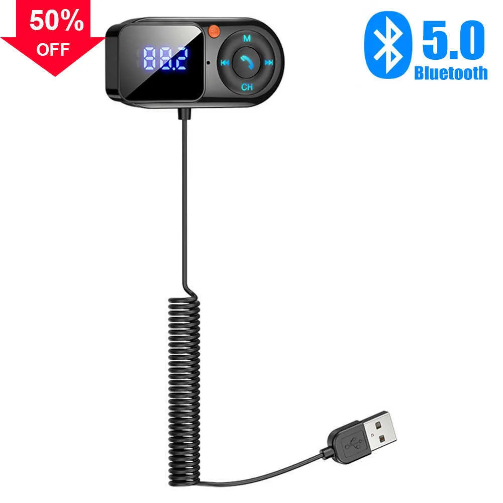 Ny trådlös Bluetooth 5.0 FM sändare bil mp3 -spelare Handsfree Car Kit LCD Aux Audio USB Charge PD18W Biltillbehör FM Modulat