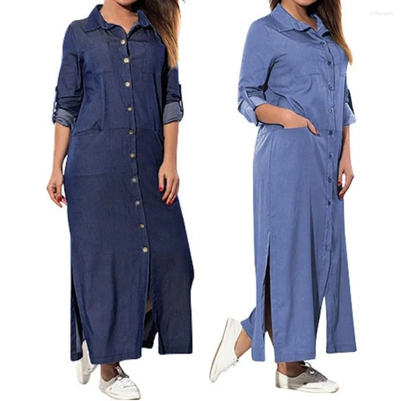 LTHTX Robe Chemise Femme Coton Lin Boutonnée Avec Poches - Grande Taille Décontractée 2023