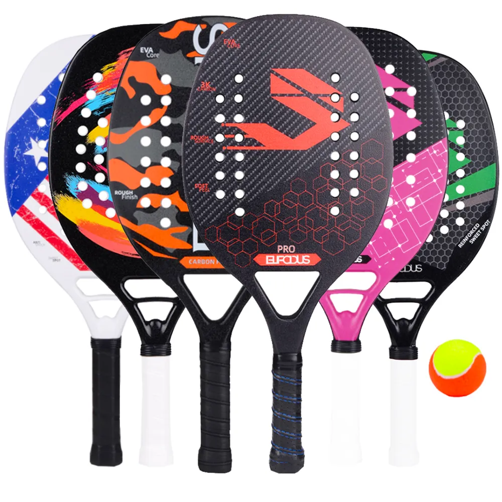 Raquettes de tennis de haute qualité Full Carbon 3K et fibre de verre Raquette de plage Raquette à surface rugueuse avec sac Ball 230608