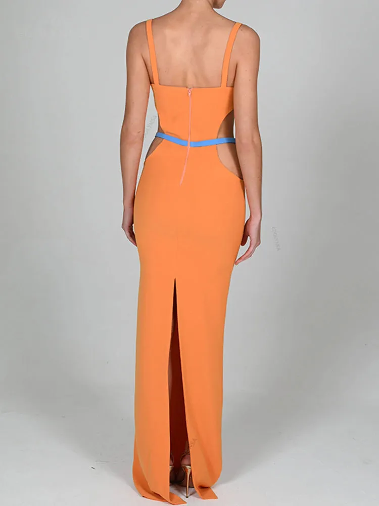 Elegant Orange & Blue Contrasting Maxi Dress With... From Pong01, $44.37 In  Bulk