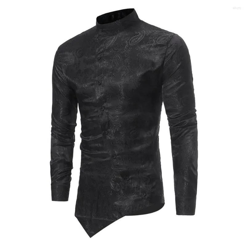 Chemises décontractées pour hommes mode noir ourlet irrégulier Slim Fit Chemise à manches longues hommes Chemise Homme Hipster Paisley hommes robe d'affaires