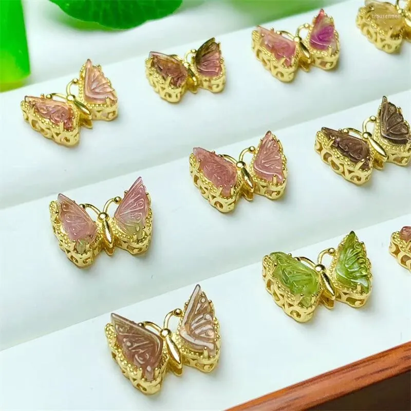 Charms 5 Stück natürlicher Turmalin-Schmetterlings-Anhänger, Modeschmuck, Heilung, Party, Urlaub, Frauen, Geschenk, Edelstein-Kollektion, 10 x 15 mm