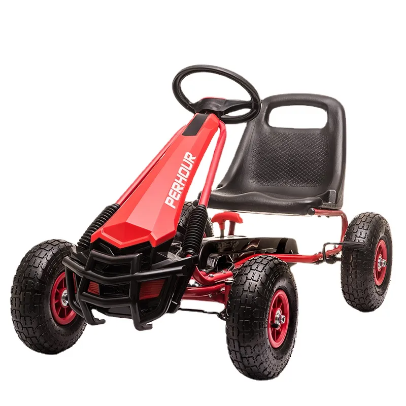 Carrinho movido a pedal de 4 rodas com volante ajustável assento ao ar livre passeio off-road no carro para 3-9 idades meninos meninas