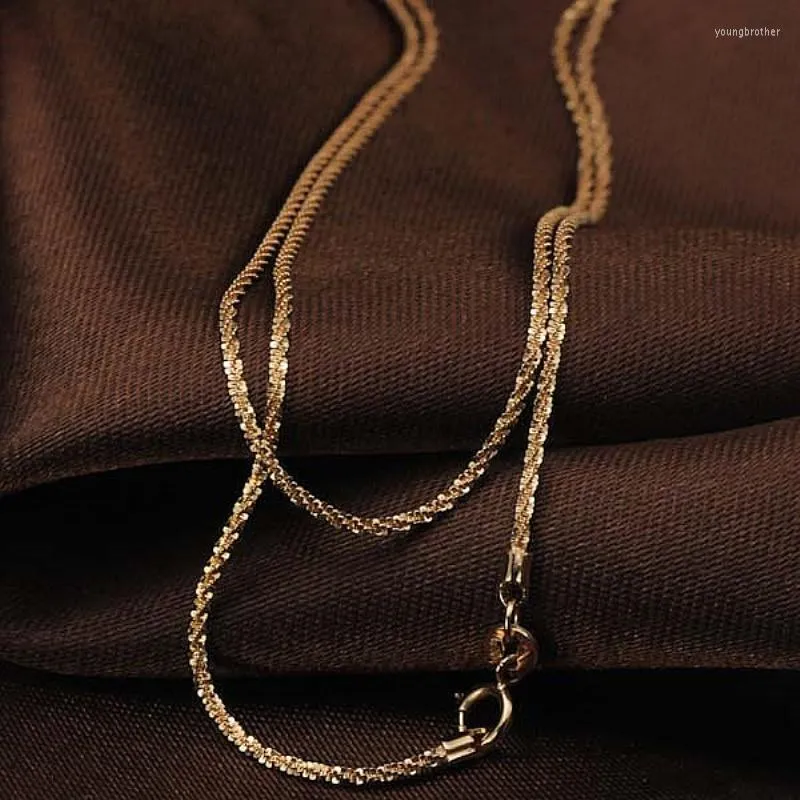 Chains Pure 18K Rose Gold Chain Women Luck 1,3 mm Collier de liaison complet complet 43cm 1.8-2.1g