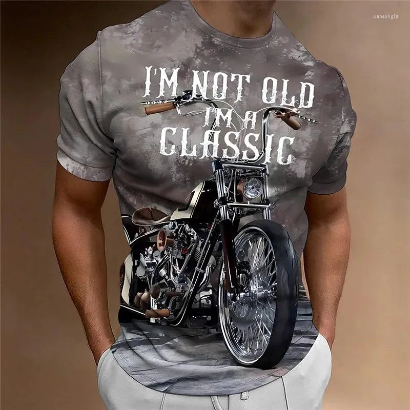 Men's T Shirts Motorcycle T-shirt Men 3D Car Print Short Sleeve Vintage Tops Street Ride Biker Shirt For Mens Oversized Tee Man