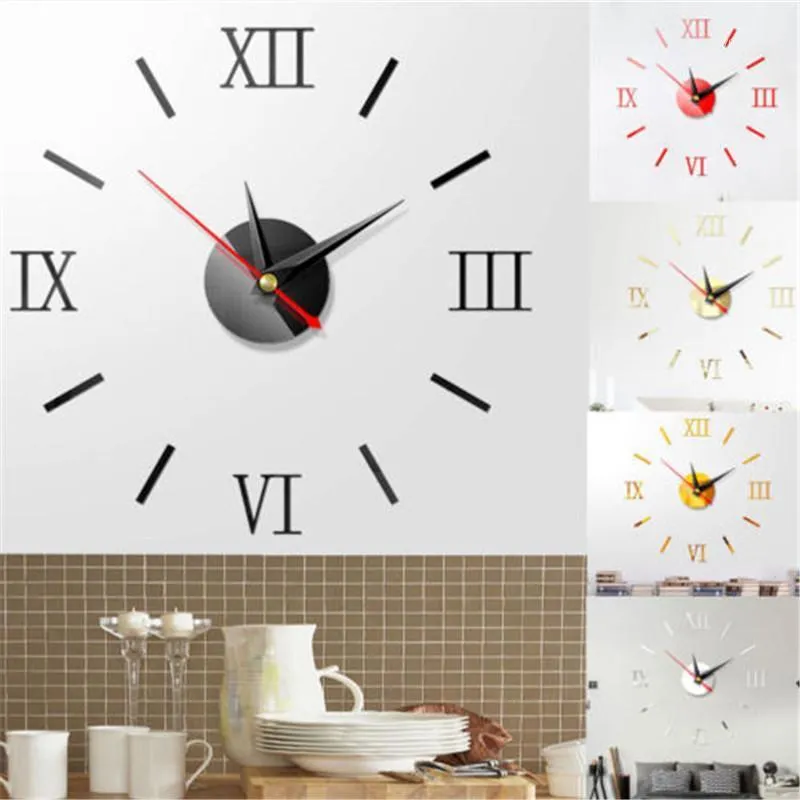 Relógios de parede Faça você mesmo Analógico 3D Superfície do espelho Grande número Adesivo de relógio Decoração de casa moderna Relógio romano criativo1