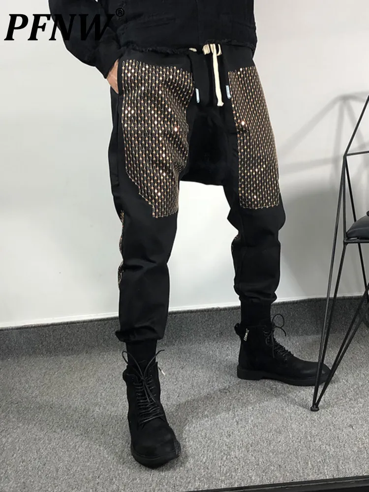 Pantalons pour hommes PFNW sequin patchwork sarouel hommes style hip-hop vêtements de rue taille élastique décontracté lâche Harajuku hommes 12A1593 230609