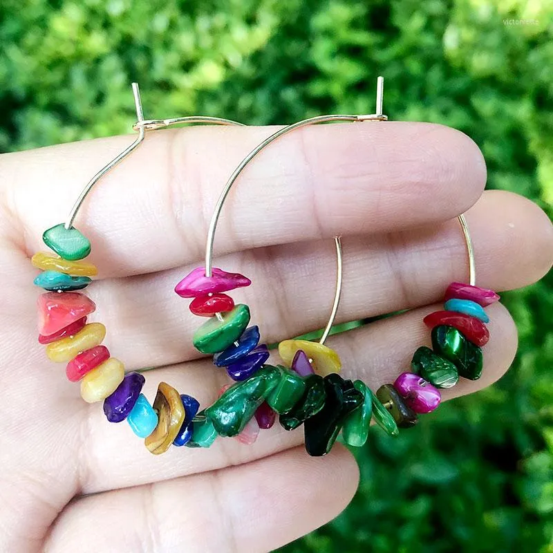 Dangle Earrings SAY HELLO Multicolor Natural Small Gravel Handmade Hollow Large Hoop Beaded Pendant Women Jewelry Gifts