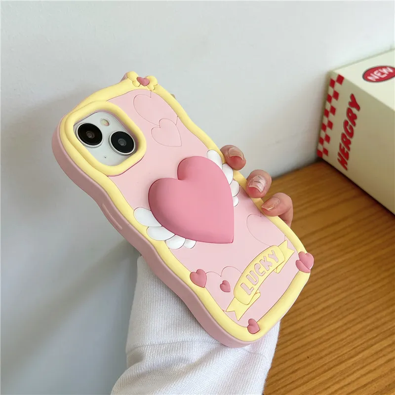 DHL gratuit gros 3d dessin animé Corée du Sud Pop mignon 3D amour coeur aile rose téléphone étui pour iphone 14 13 12 i11 Pro Max couverture en silicone souple