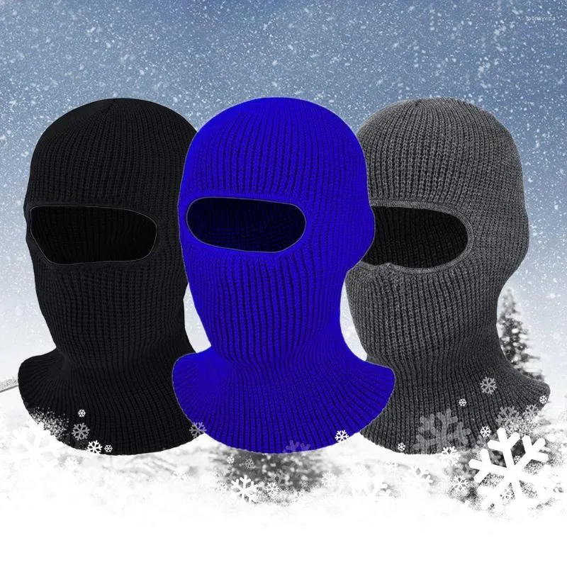 Bérets unisexe casquettes coupe-vent bonnets en tricot cagoule masque de ski chapeau monotrou couverture complète du visage