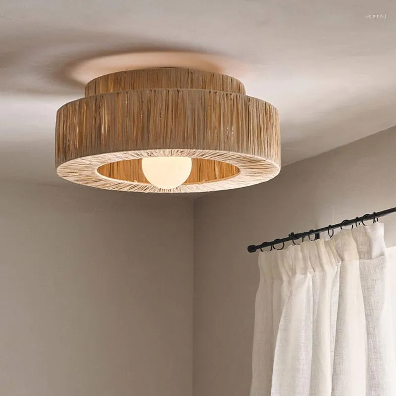Plafonniers Boho Light Retro Straw Art Lampe en rotin Salon Design Lampes tissées à la main Restaurant Chambre