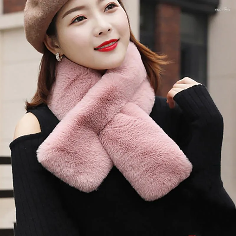 Scarves Korean Style Fashion Warm Neck Brace Fake Collar Double Sided Imitation Fur Fluffy Thicken Travel Women's Scarf A27