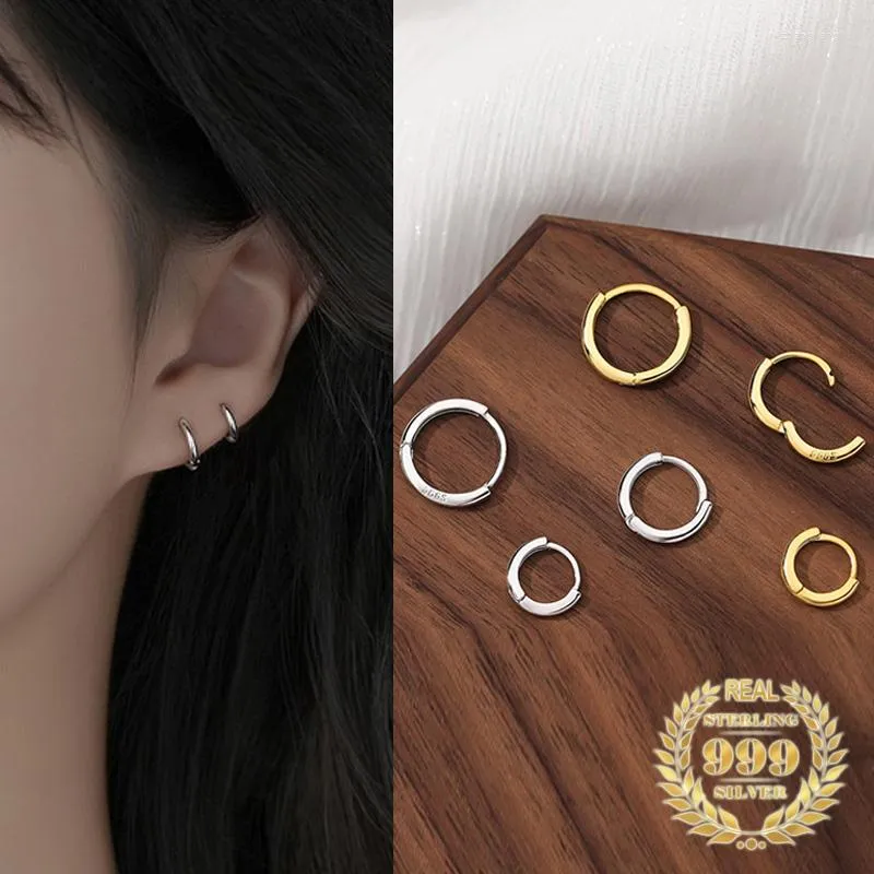 Hoop Earrings Elegant S999 Sterling Silver 8/10/12mm Round Huggies Circle For Women Simple Small Ear Jewelry Trendy 2023 Gift