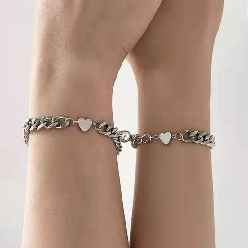 Bracelets porte-bonheur Couple coréen pour femmes dames mignon élégant exquis brillant lien chaîne manchette coeur cristal perle Bracelet bijoux