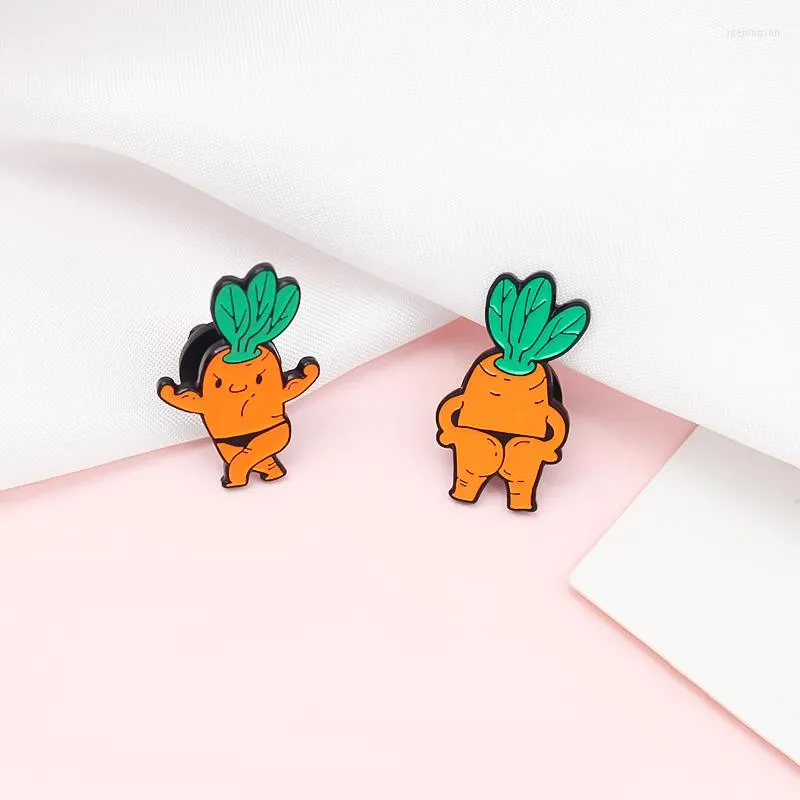 Broşlar turuncu havuç emaye pim vücut geliştirme Herkül kas yaka torbası sebze punk rozeti hediyeler arkadaşlar için