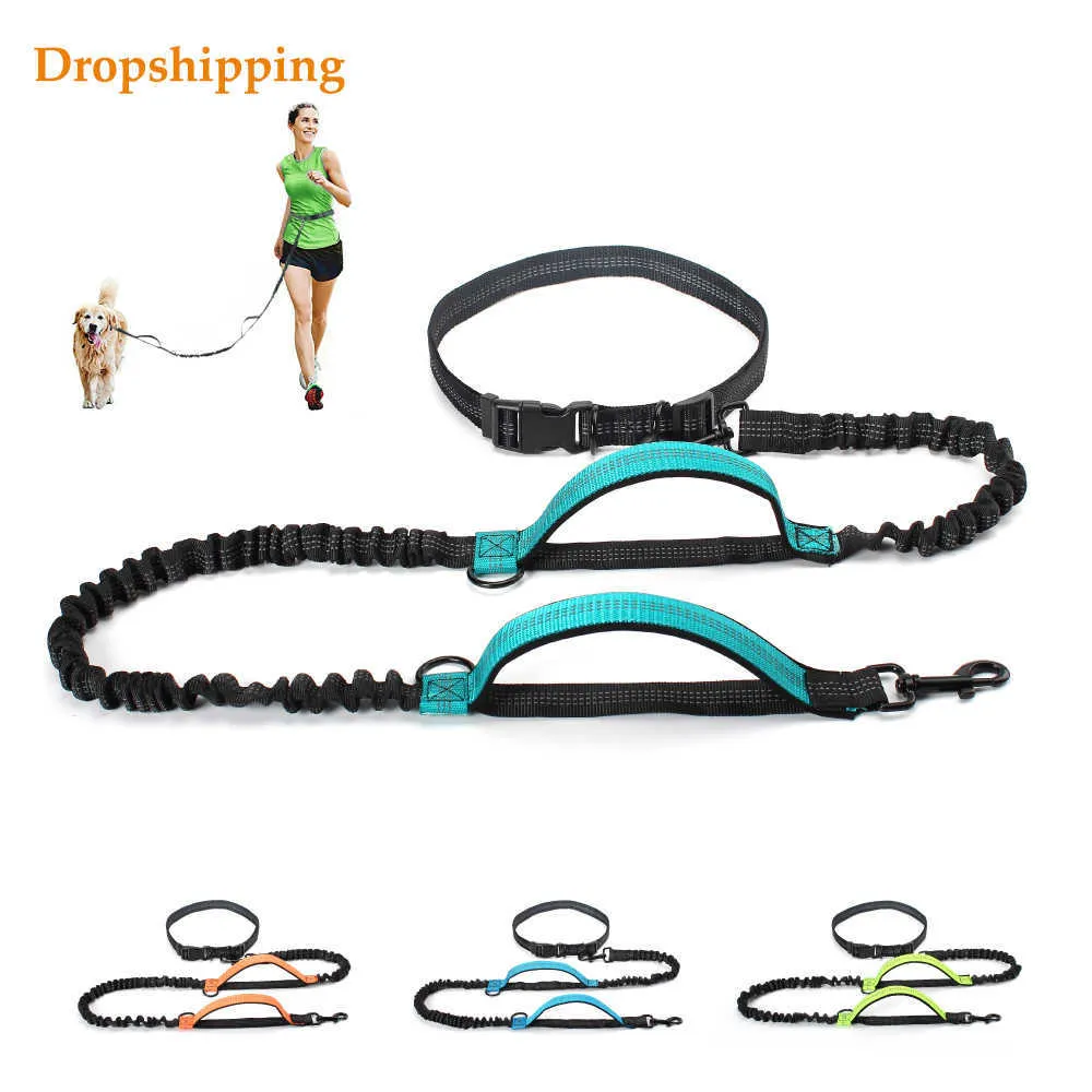 Dog Collars Leashes New Retractable Hands Free Leash Traction Rope Puppy Running Dual Handle Bungee Reflective For Large Medium Small Dogs Z0609