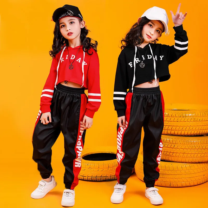 Jazz Dance Costumes Hip Hop Kids Long Sleeve Hooded Top Jogger Pants Girls Hiphop Clothes Street Dance Stage Show Wear (4)