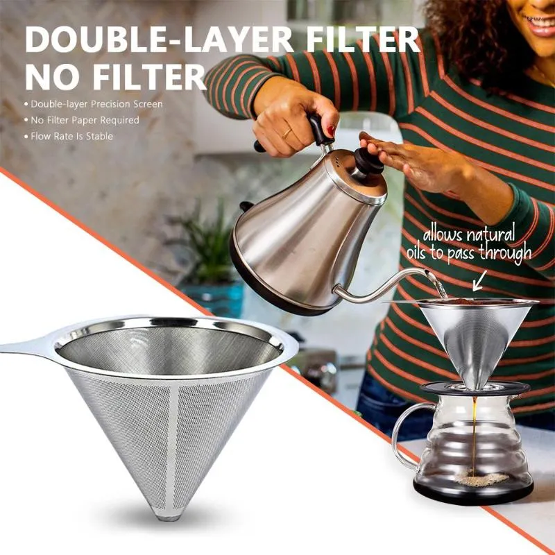 Filtri per caffè Portafiltro in acciaio inossidabile Riutilizzabile Dripper V60 Cestini antigoccia per macinacaffè manuale