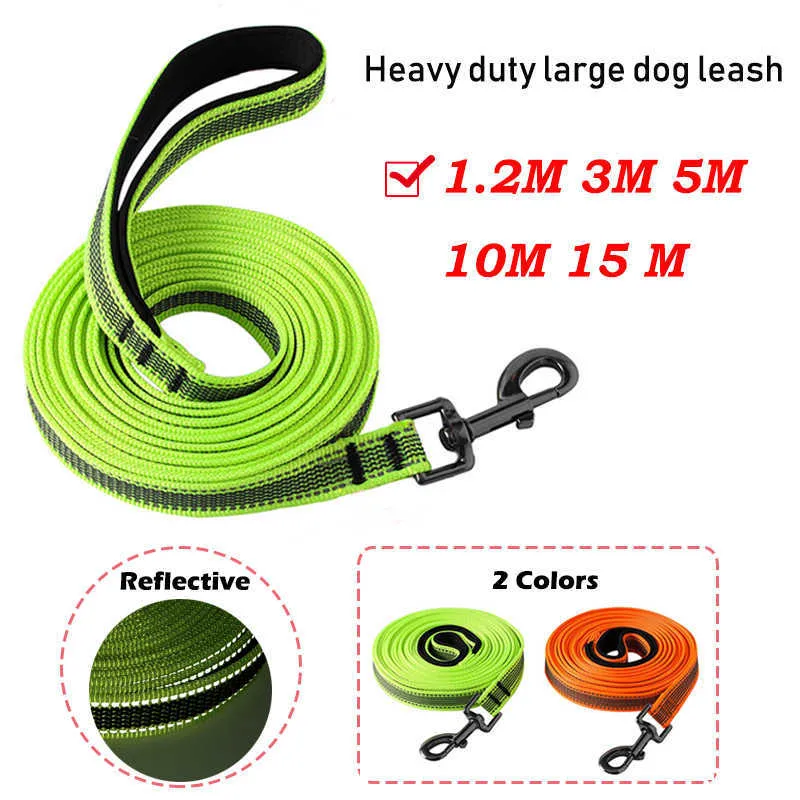 Dog Collars Leashes Heavy Duty Large Big Long Leash 12M 3M 5M 10M 15M Anti Skid Reflective Green Orange Pet Training Traction Rope Z0609