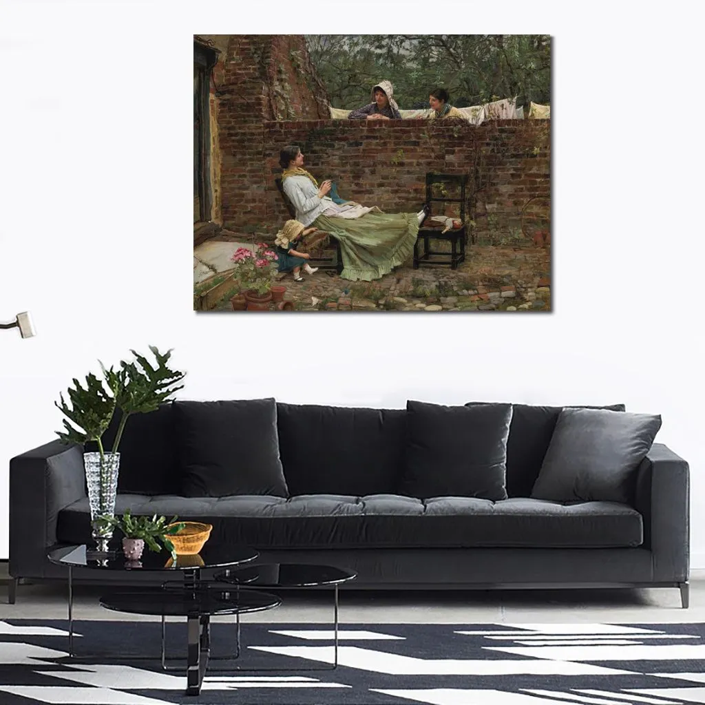 Canvas Art Good Neighbours John William Waterhouse Painting Reproduction Hand Painted Portrait Artwork for Club Bar Wall Decor