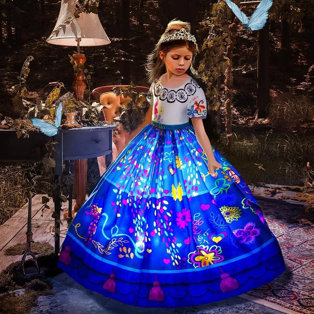 Girl's Dresses Uporpor Encanto Mirabel Princess LED Light Up Dress for Girls Cosplay Isabela Christmas Birthday Party Carnival Evening 230609