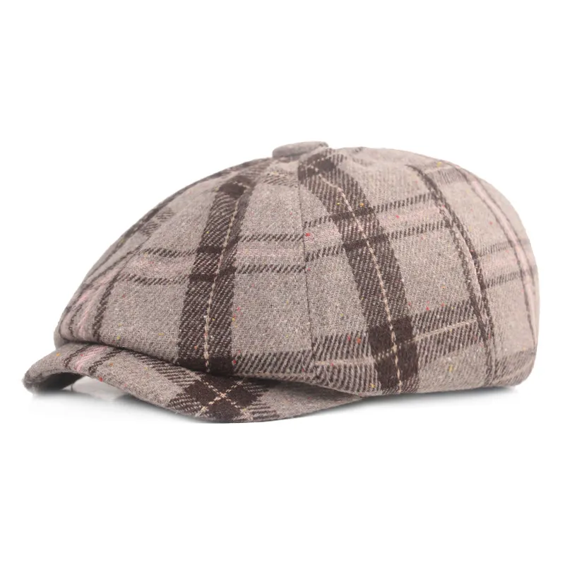 Woolen Felt Beret Hat Women Men Plaid Painter Peaked Cap  display picture 2