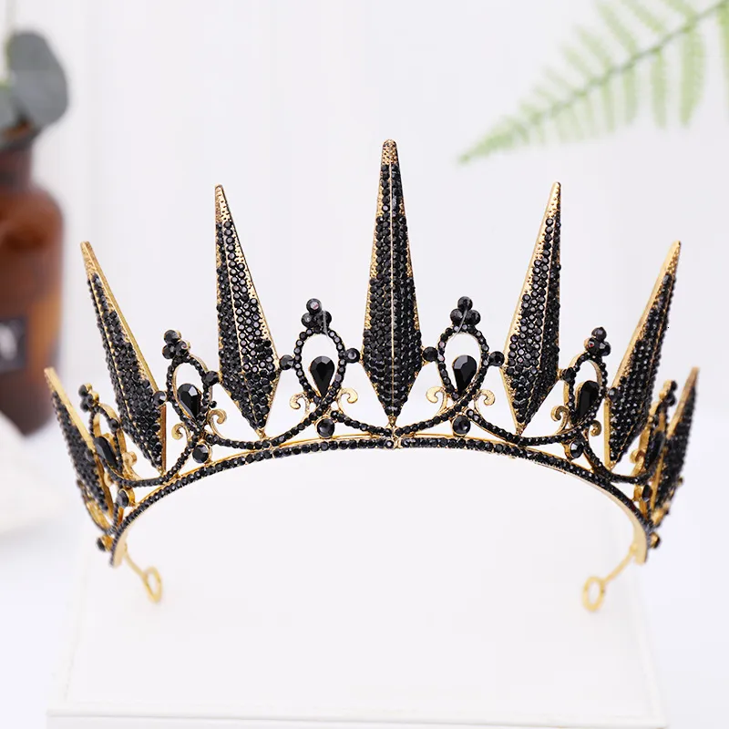 Wedding Hair Jewelry Baroque Vintage Retro Black Tiaras Crowns Veil Tiara Luxury Bridal Crystal Princess Queen Diodem Akcesoria 230609