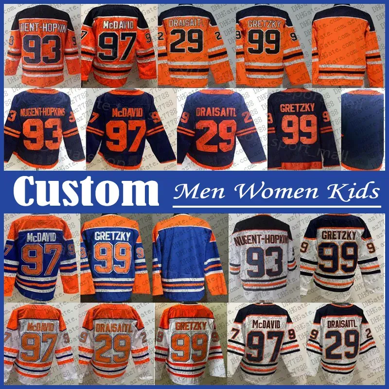 Custom Edmonton ''Oilers'' Коннор Макдэвид Леон Драйзайтль Хоккейная майка Дарнелл Нерс Райан Ньюджент Хопкинс Зак Хайман Эван Бушар Эвандер Кейн Маттиас