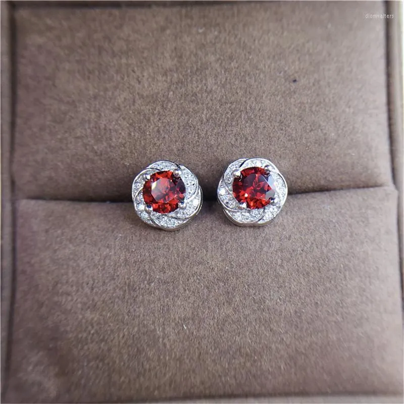 Stud Earrings Natural Red Garnet 925 Sterling Silver For Women Fashion Jewelry Crystal Clean Bright Color Very Good Quality