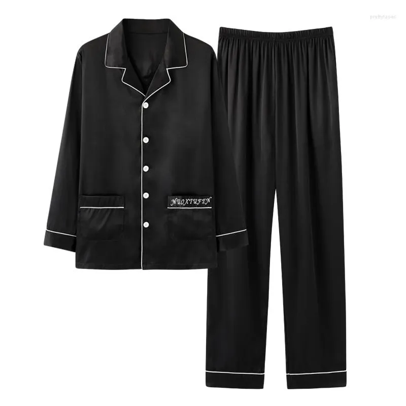 Pigiama da notte da uomo M-4XL Pigiama di seta primaverile Set Pigiama da uomo in due pezzi Pigiama da uomo morbido allentato Homewear