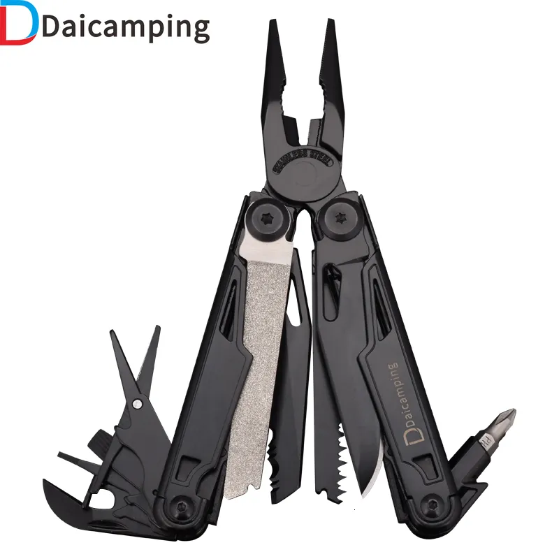 Ferramentas de Poda Daicamping DL12 EDC Multi Multifuncional 7CR17MOV Alicate Camping Gear Blade Multitools Clip Army Swiss Folding Knife 230609