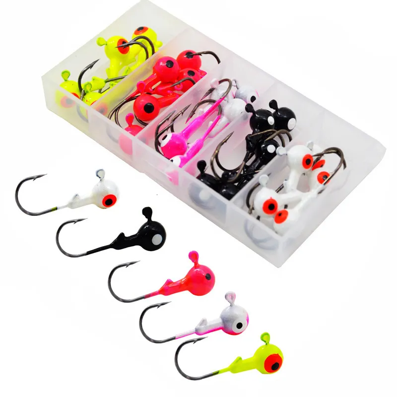 Fiskekrokar JYJ A Box 3.5G 5G 6G 7G 8G Jig Head Hook For Fishing Lure Bait Lure Box Set With Colorful Hooks For Soft Worm Grub Silica 230608