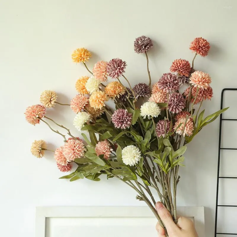 Decorative Flowers 5Pcs Artificial Silk Dandelion Simulation Plant For Home Decoration Wedding Flower Wall Background Fake Floral Garland