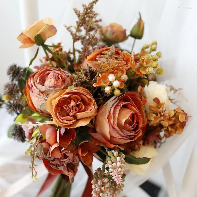 Burnt Orange Roses Wedding Flowers