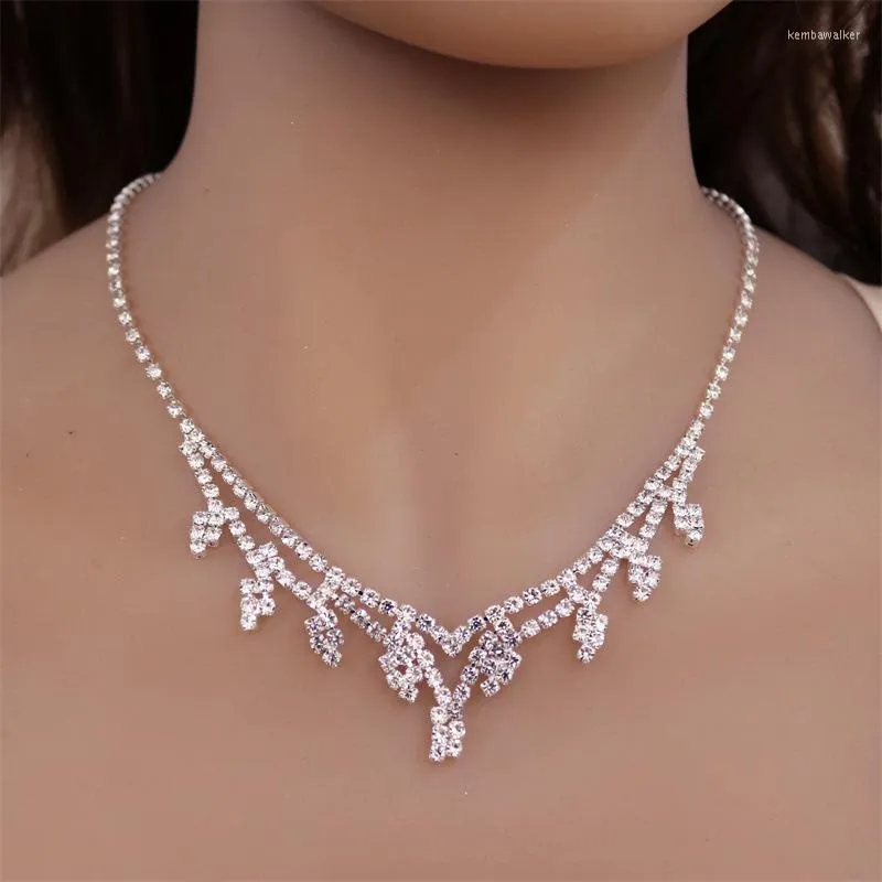 Collares pendientes Simple elegante collar de cristal de diamantes de imitación vestido de cena de boda para mujer con accesorios de joyería
